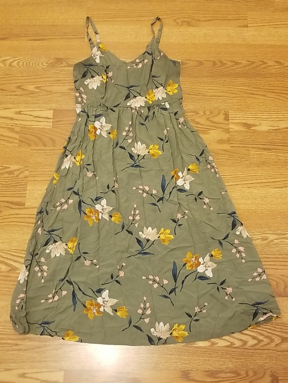 Old Navy Olive Green Floral Sundress with Yellow and White Flowers